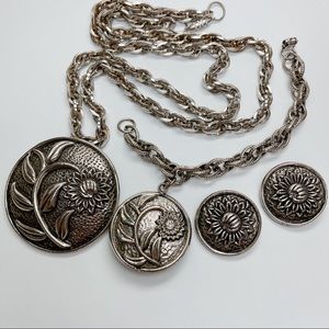 Vintage Sunflower Necklace Bracelet Earrings Set